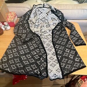 Bar III Black White Open Front Geometric Knit Sweater Size Large